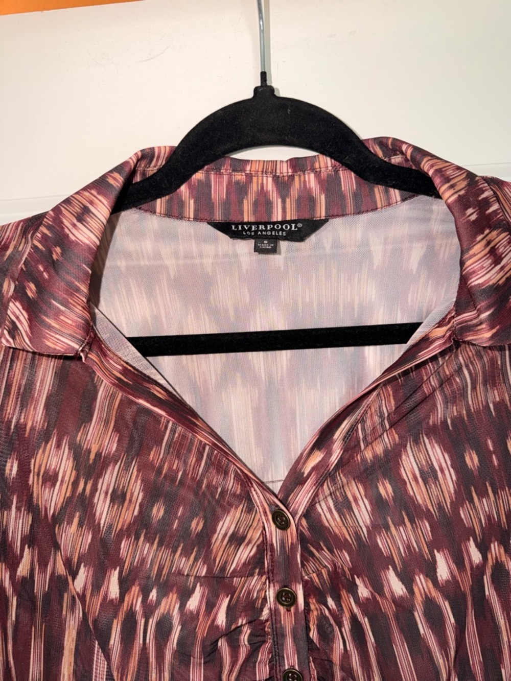 Liverpool Women’s Long Sleeve Mesh Print Button Front Blouse Top size Small - Picture 3 of 8